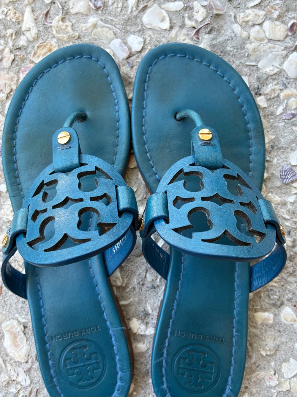 Tory Burch Royal Blue Miller Cutout Leather Thong Sandals - Picture 8 of 8